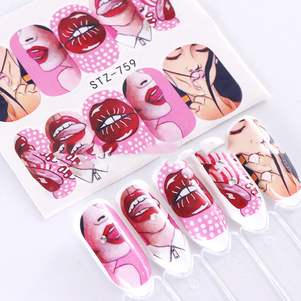 Red Lips Water-Transfer Nail Decals