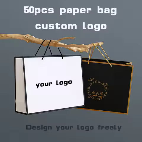 Custom Logo White Paper Gift Bags with String