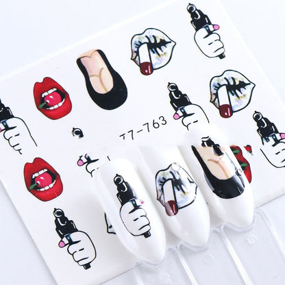 Red Lips Water-Transfer Nail Decals