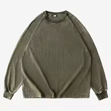 Custom Vintage Washed T-Shirt – Free Logo & Image Print, Long Sleeve Cotton Casual Tee for Men & Women