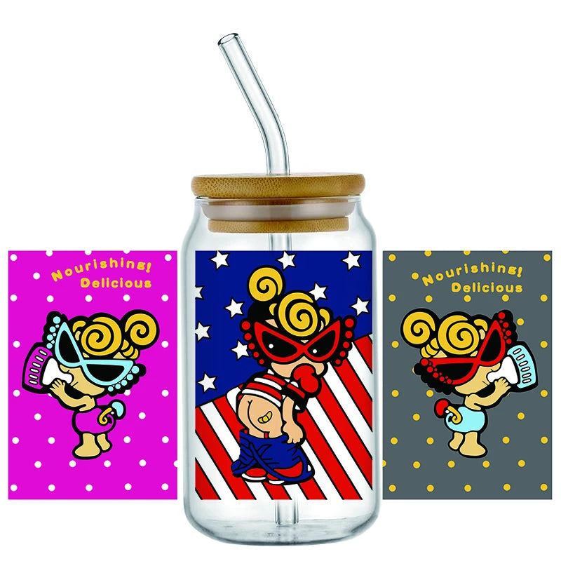Mini Baby UV DTF Cup Wrap Stickers for 16oz Glass Cans
