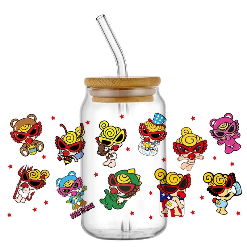 Mini Baby UV DTF Cup Wrap Stickers for 16oz Glass Cans