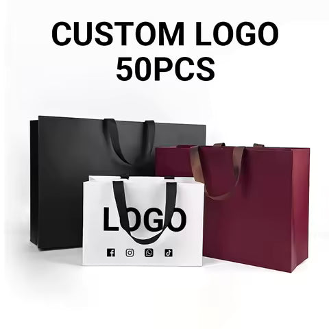 Custom Logo White Paper Gift Bags with String