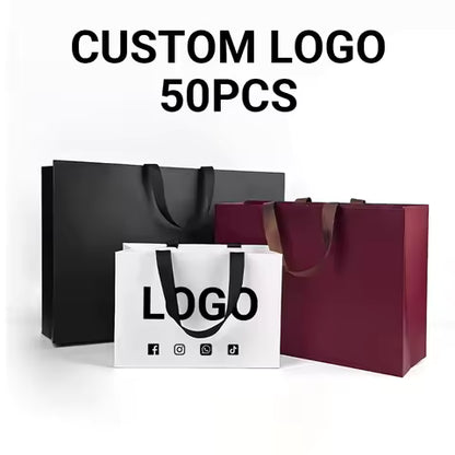 Custom Logo White Paper Gift Bags with String