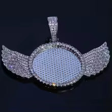Custom Wing Circle Photo Pendant – Iced Out Hip Hop Necklace