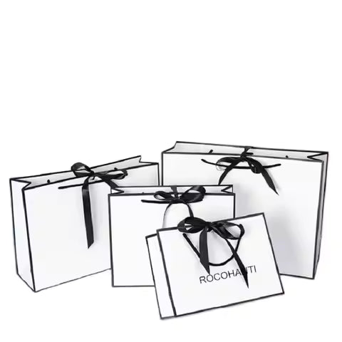 Custom Logo White Paper Gift Bags with String